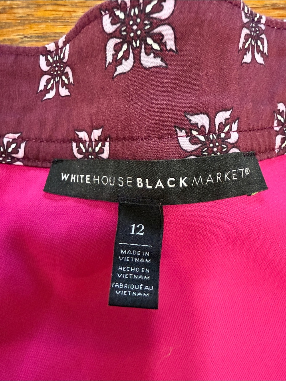 White House Black Market Floral Patchwork Crop Top in Magenta and Deep Plum